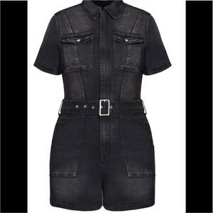 City Chic Black Wash Denim Romper size 12